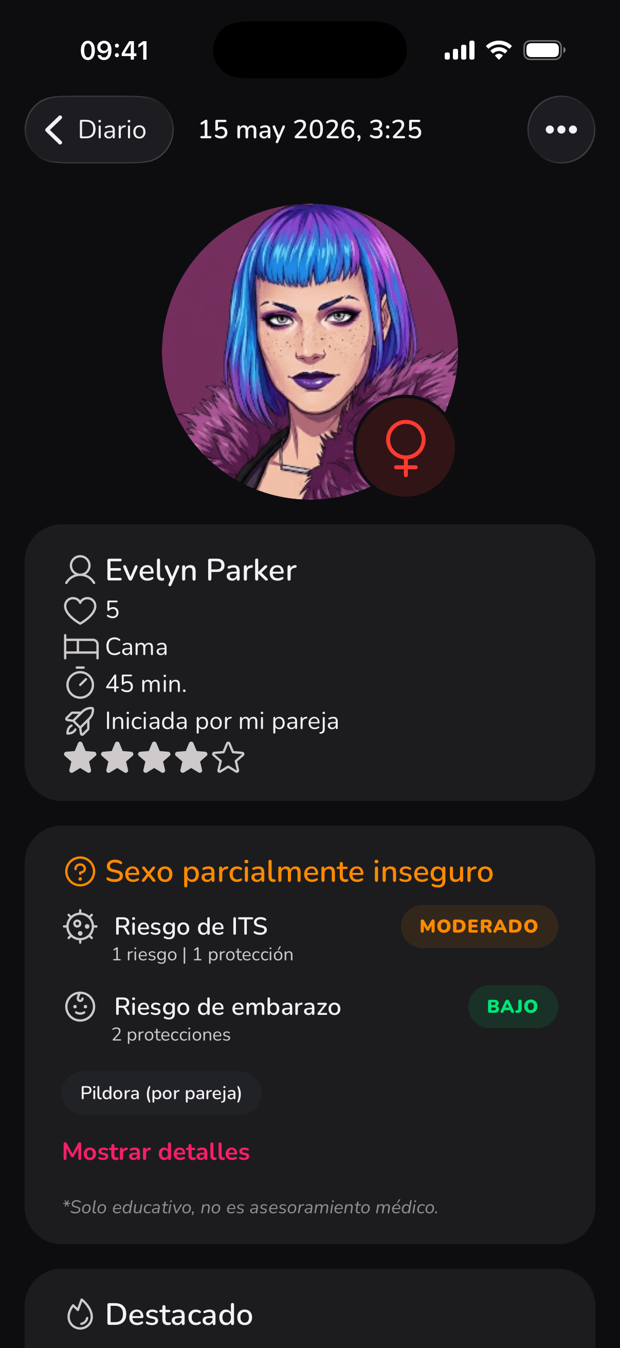 Detalles de un encuentro registrado en LoveLust