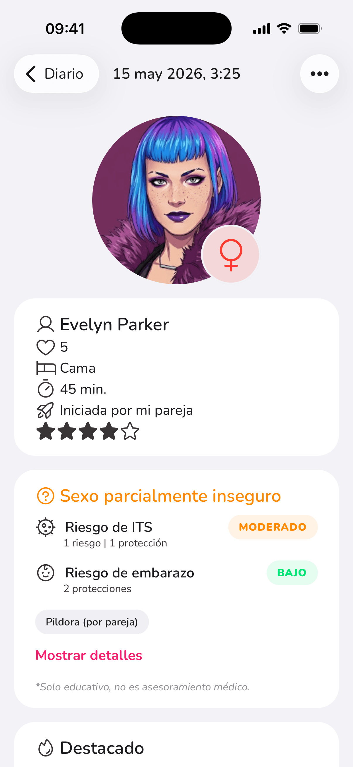 Detalles de un encuentro registrado en LoveLust