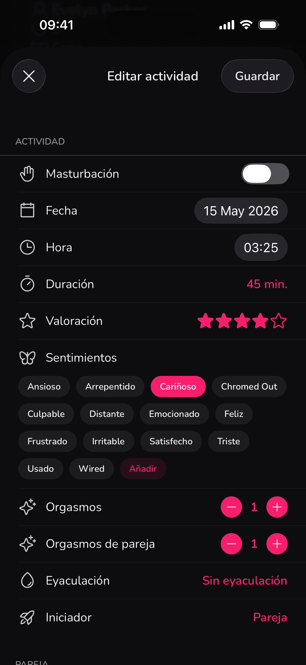 Registrando un nuevo encuentro en LoveLust