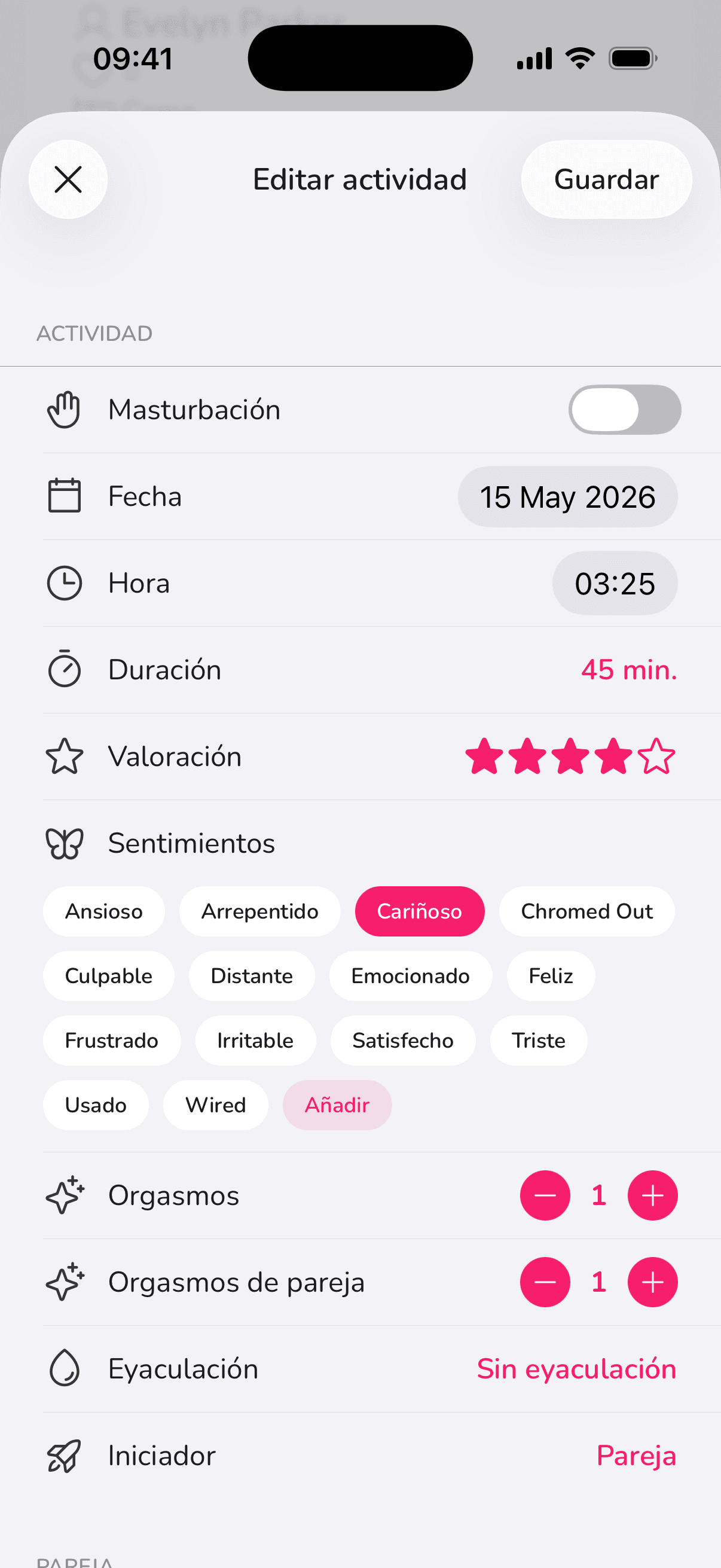 Registrando un nuevo encuentro en LoveLust
