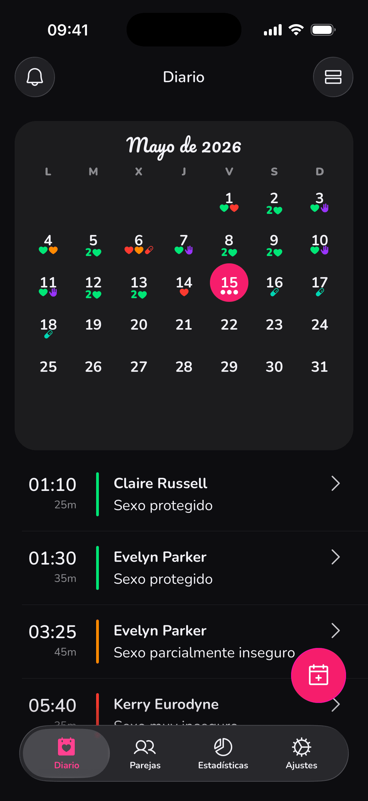 El diario de LoveLust, con un calendario de tu actividad