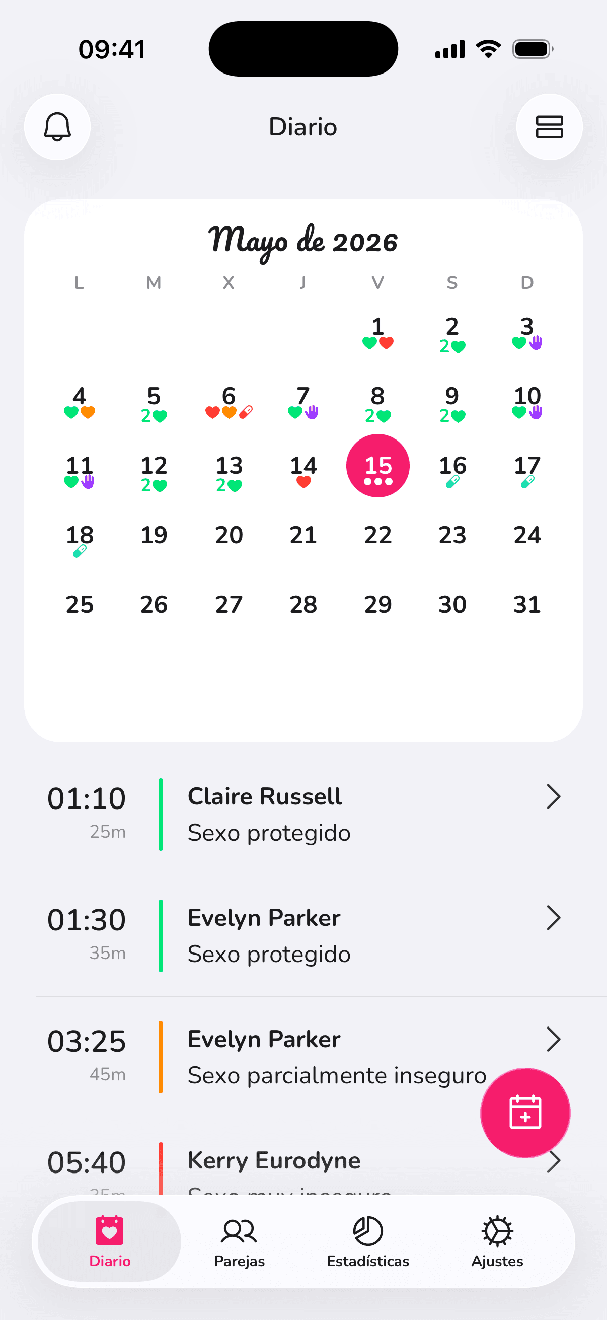 El diario de LoveLust, con un calendario de tu actividad