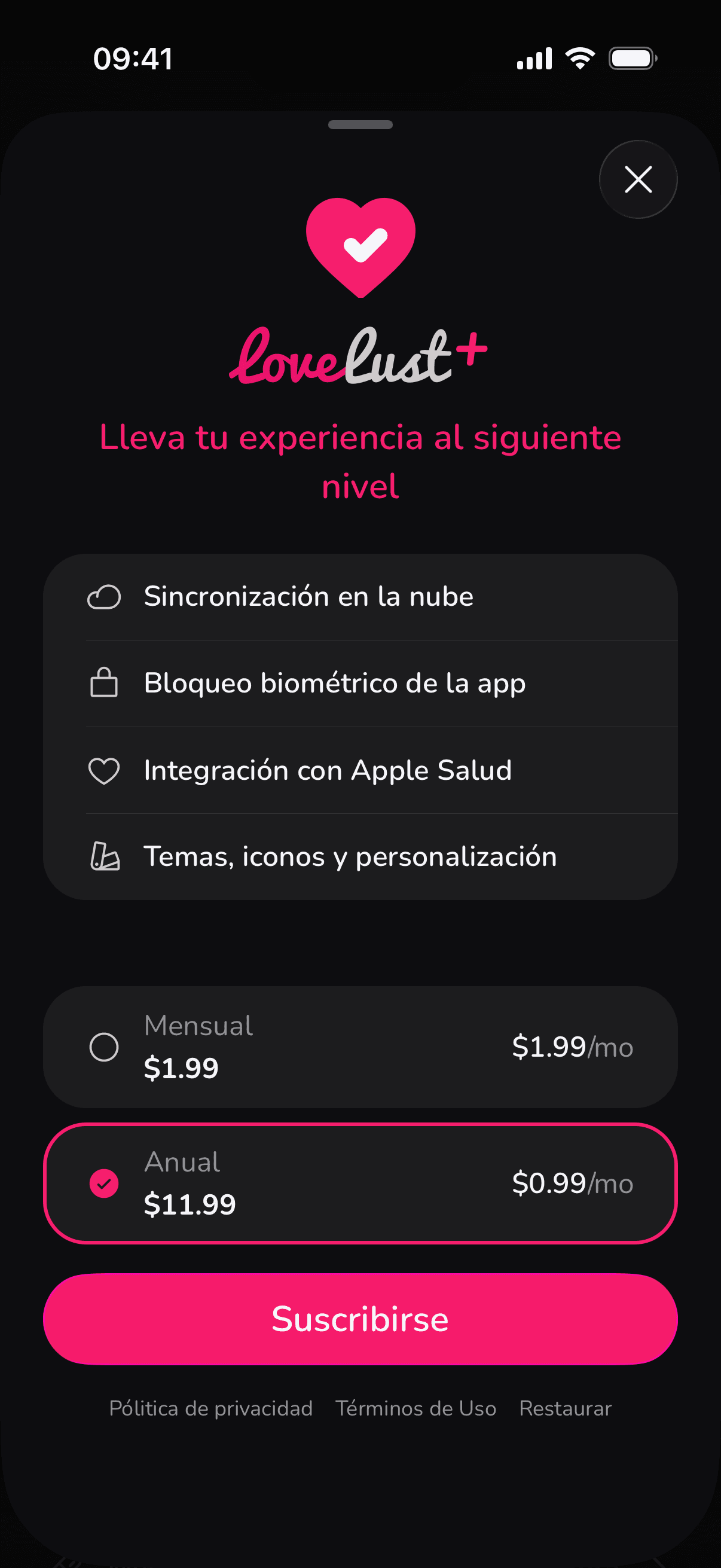 Funciones y planes de LoveLust+