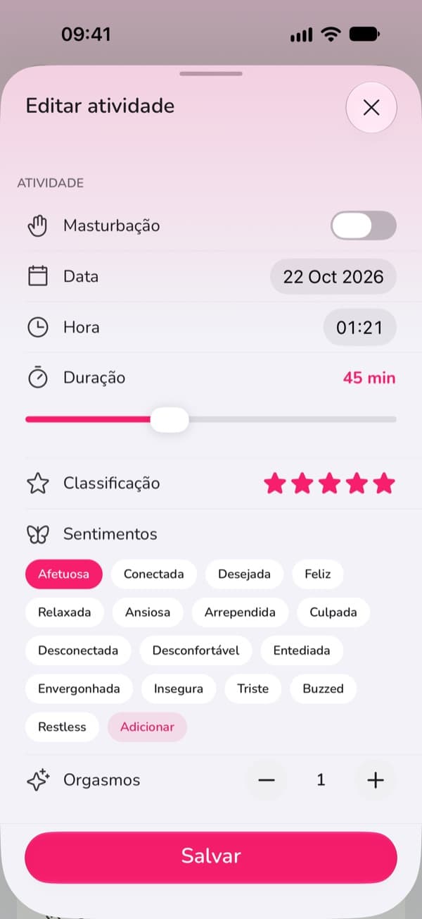 Registrando um novo encontro no LoveLust