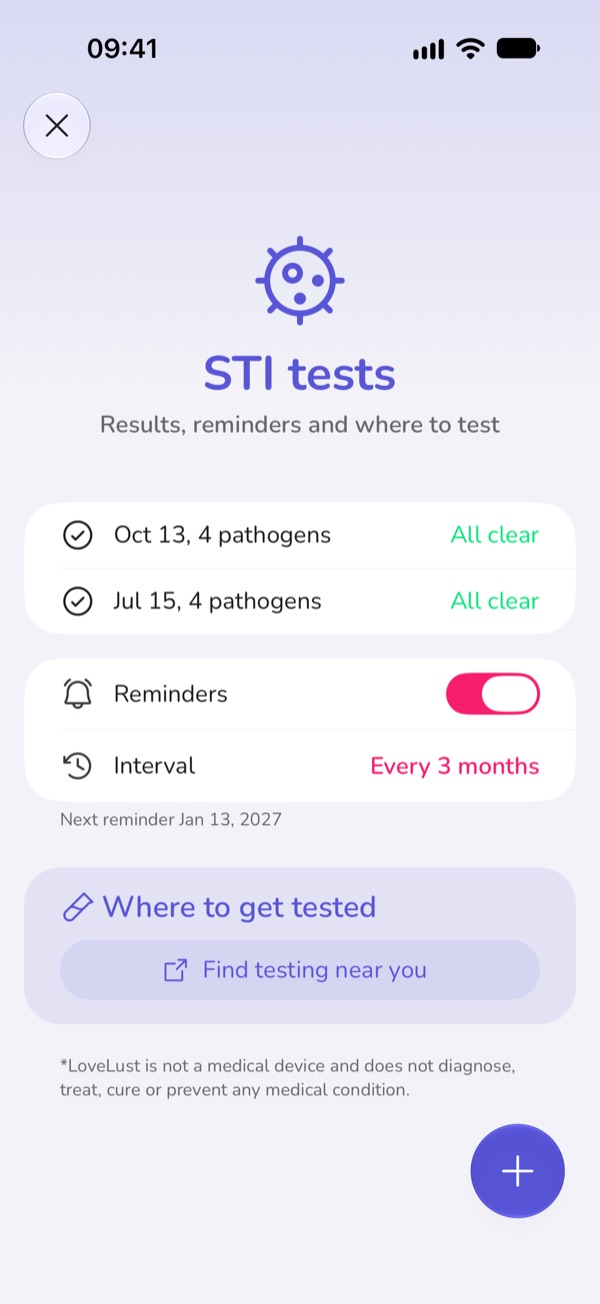 STI tests in LoveLust: results, reminders and where to get tested