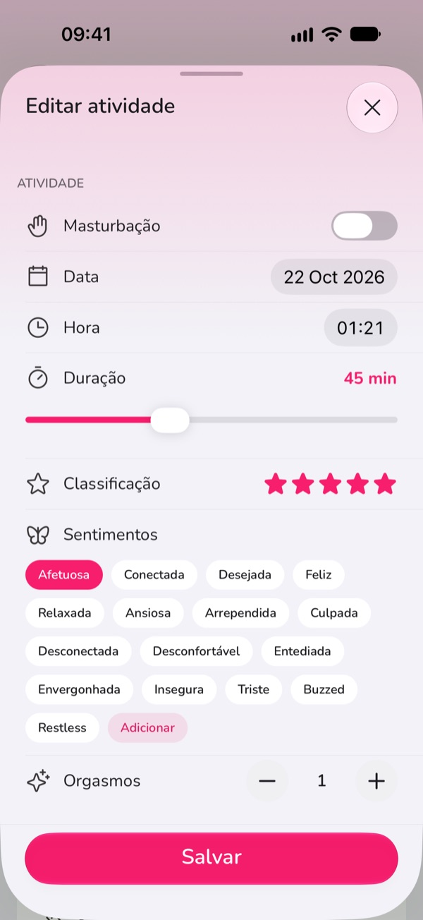 Registrando um novo encontro no LoveLust
